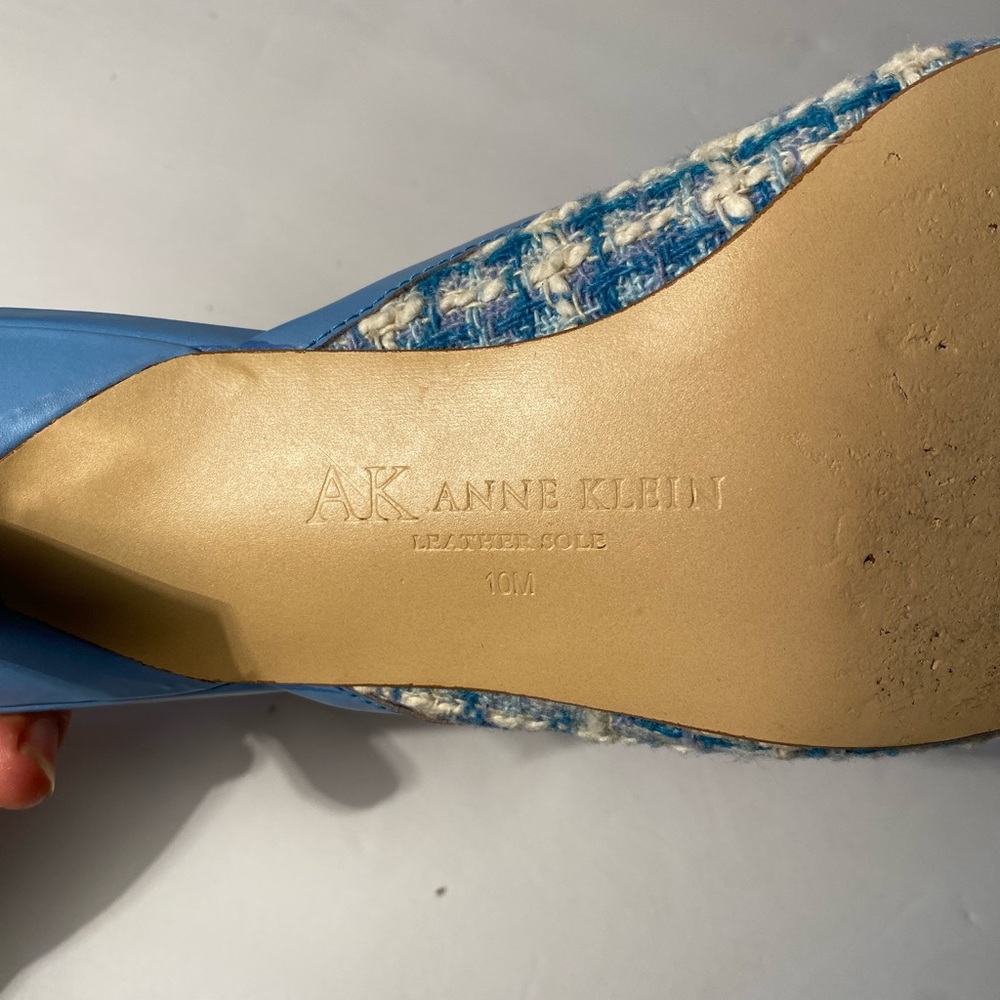 Anne Klein Blue Tweed Pointed Toe Mules - Picture 9 of 13